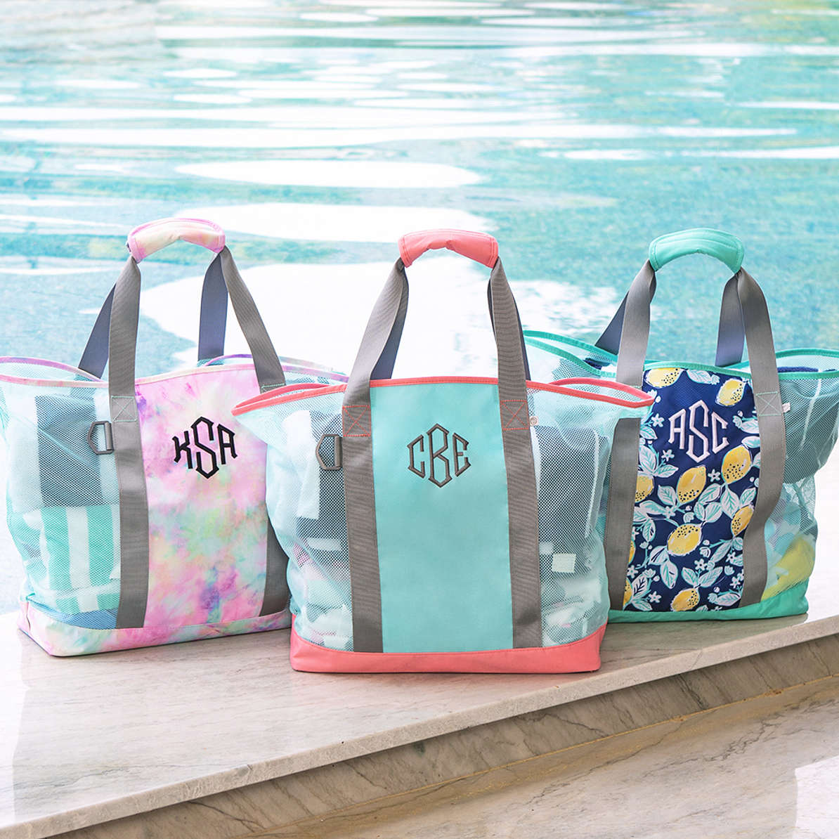Monogrammed Mesh Beach Bag Marleylilly