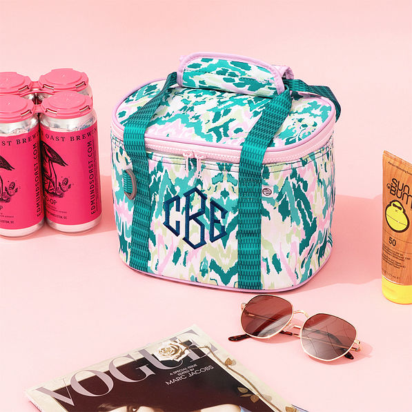 bermuda ikat small cooler with pink background