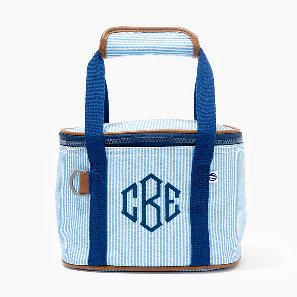 Personalized Small Cooler in Navy Seersucker