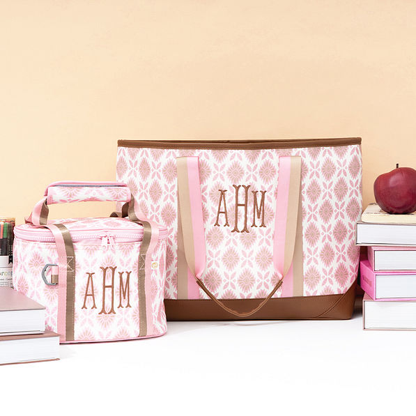 blush mosaic small cooler with personalized tote bag