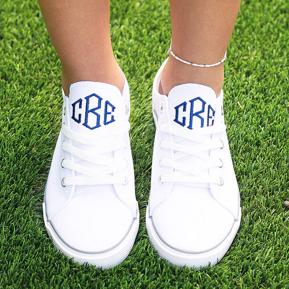 monogrammed white canvas sneakers