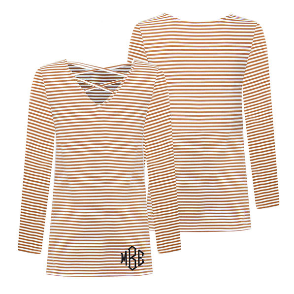 monogrammed criss cross tunic in tan