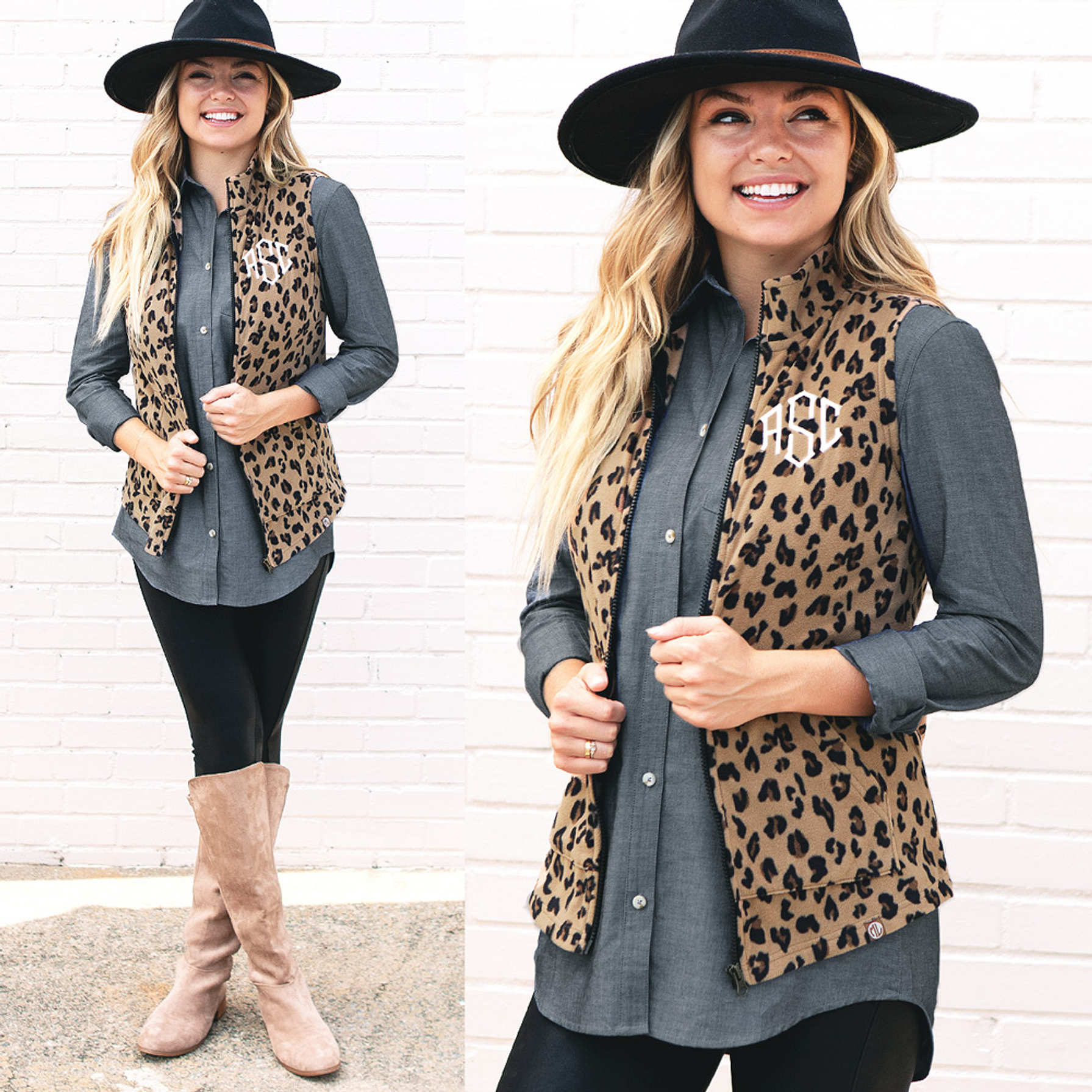 Monogrammed Leopard Fleece Vest ZipUp Women’s Vest