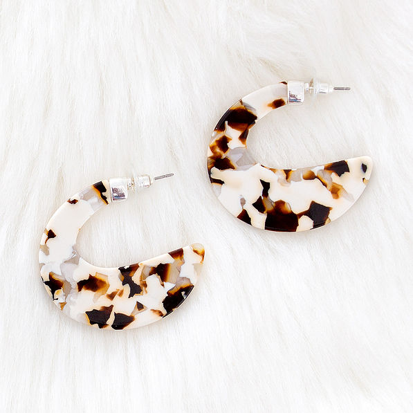 cream & brown half circle earrings