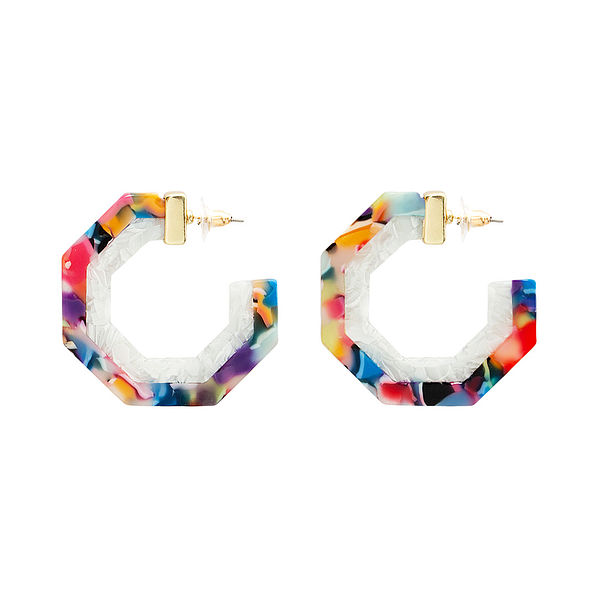 multi colored resin octagon hoop earrings multi colored resin octagon hoop earrings