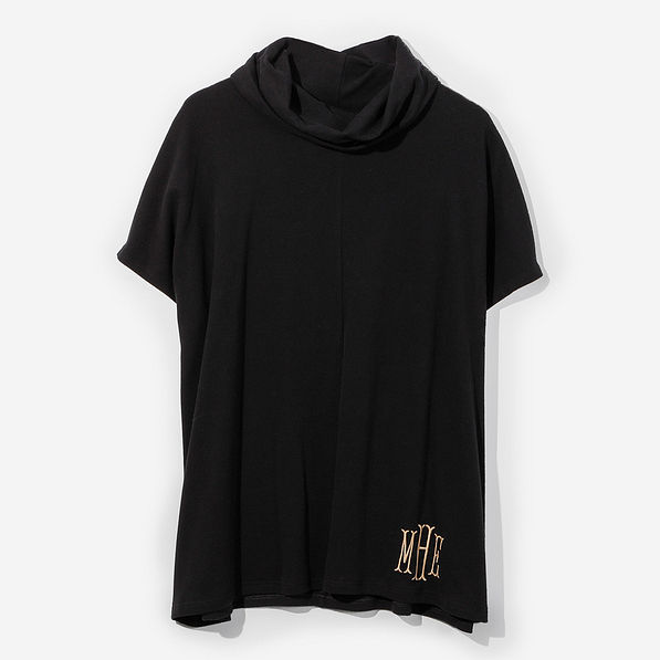 Monogrammed Cowl Neck Poncho in Black