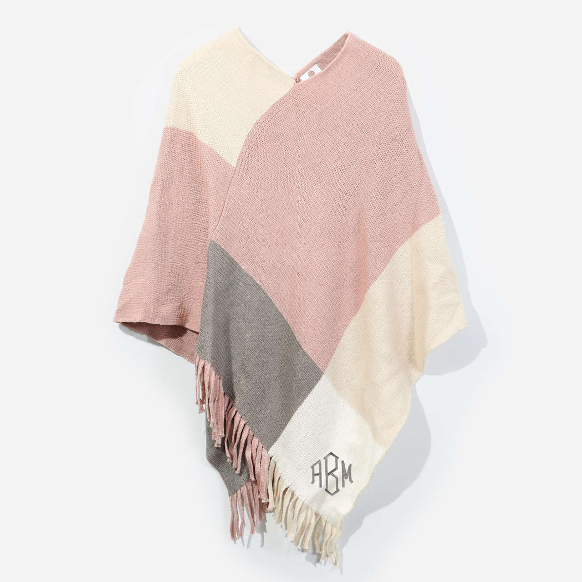 Monogrammed Colorblock Poncho w/ Fringe - Marleylilly