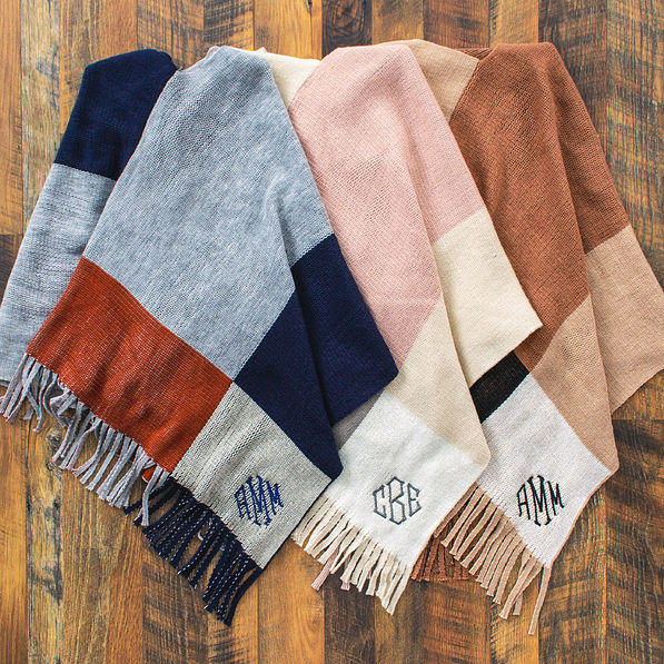 Color Block Fringe Detail Poncho