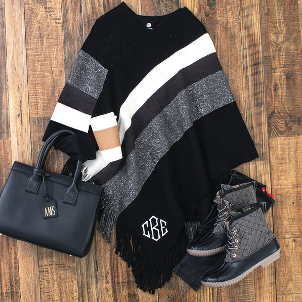 black striped poncho ootd