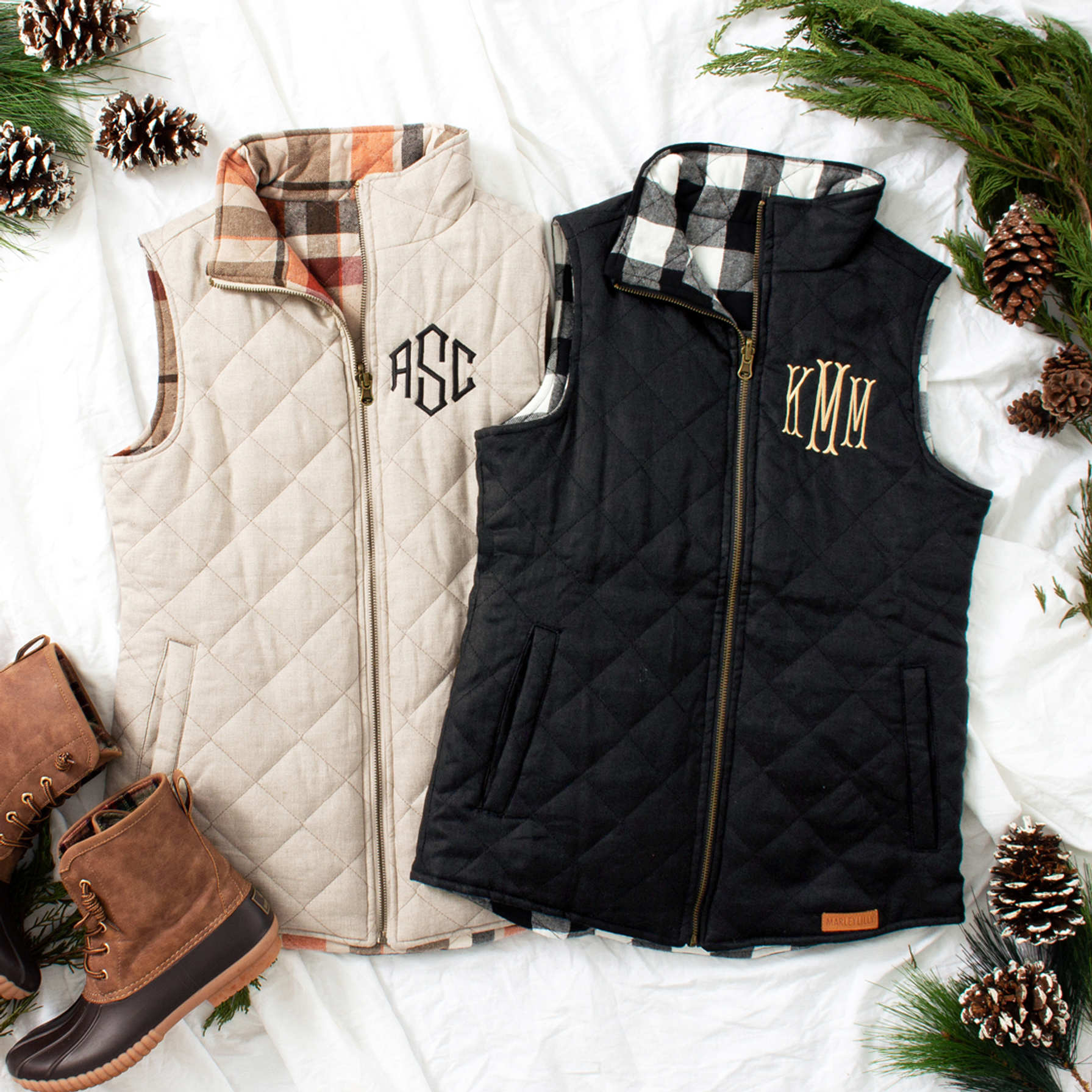 Personalized Ladies Reversible Plaid Vest Marleylilly