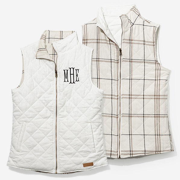 Monogrammed Reversible Vest in Ivory Plaid