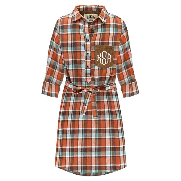 monogrammed shirt dress in pumpkin plaid monogrammed shirt dress in pumpkin plaid