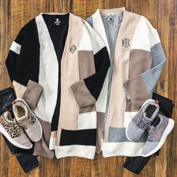 monogrammed audrey cardigans with monogrammed sneakers