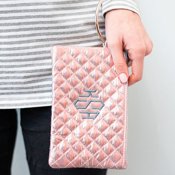 monogrammed rose gold wristlet with bangle ring