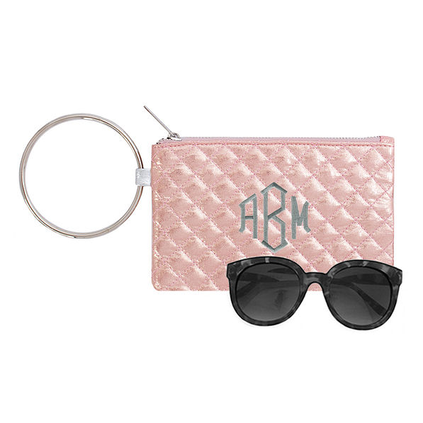 monogrammed rose gold wristlet
