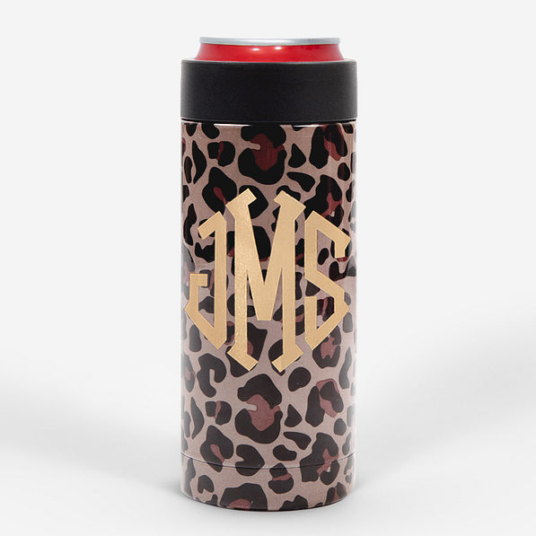 monogrammed slim can koolie - leopard