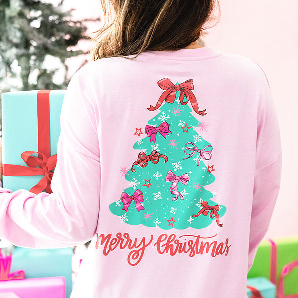 light pink christmas tree shirt back view