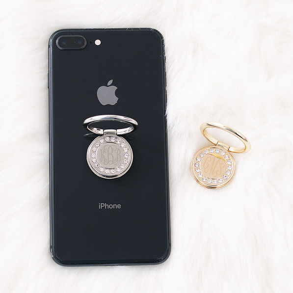 gold and silver monogrammed rhinestone phone rings