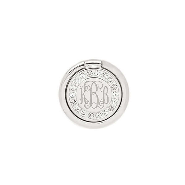 monogrammed rhinestone phone ring in silver