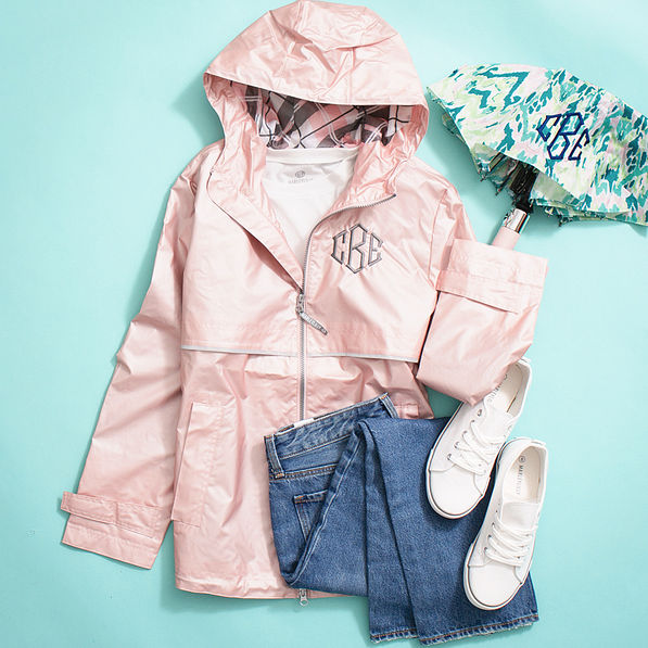 rose gold new england rain jacket flatlay