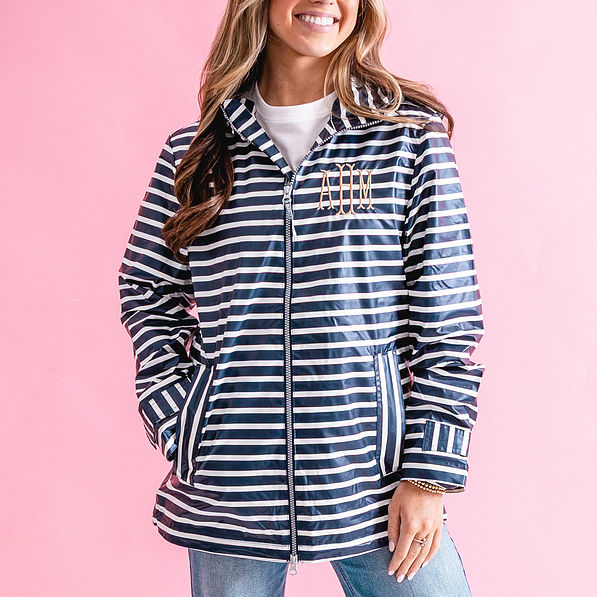 navy stripe new england rain jacket