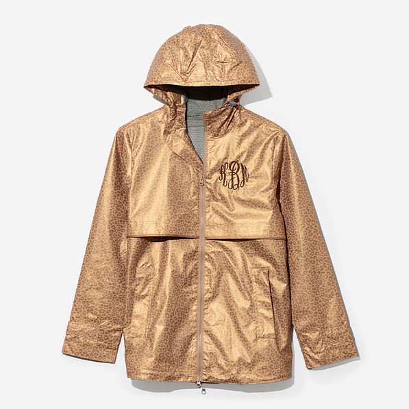Monogrammed New England Rain Jacket in Gold Leopard