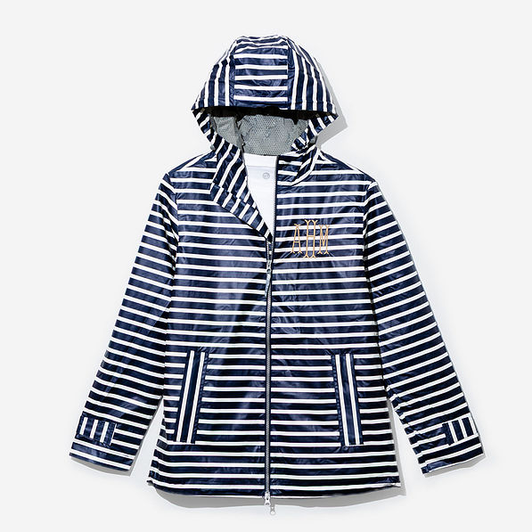 Monogrammed New England Rain Jacket in Navy Stripes