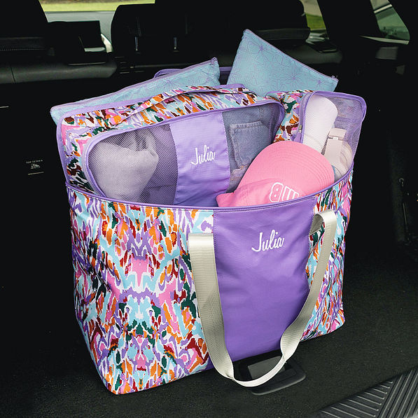 personalized jewel ikat extra large tote bag and packing bag set