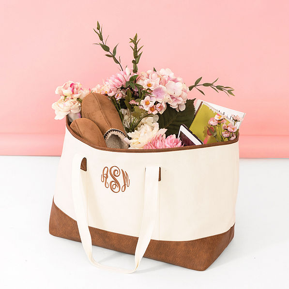 ivory extra large tote bag with flowers