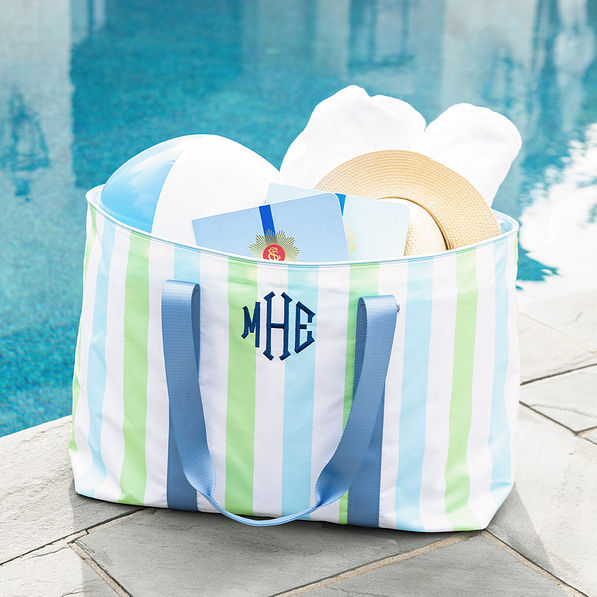 ocean stripes extra large tote bag at pool