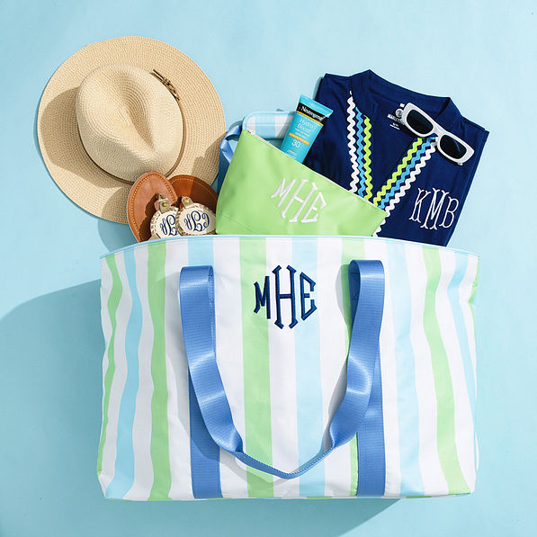 ocean stripes extra large tote bag flatlay