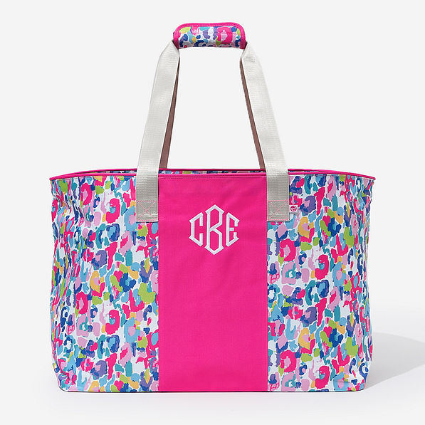 monogrammed extra large tote bag in watercolor cheetah