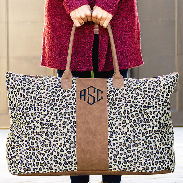 Monogrammed Leopard Weekender Bag 