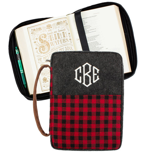 monogrammed buffalo plaid bible carrier
