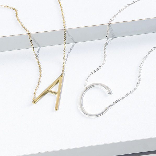 Sideways Initial Necklace – Dainty and gold jewelry