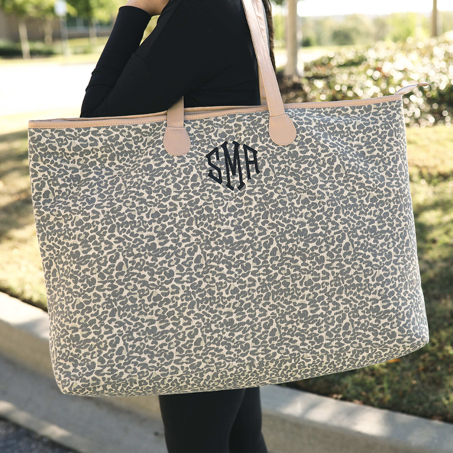 Monogrammed Rustic Leopard Print Weekender Bag