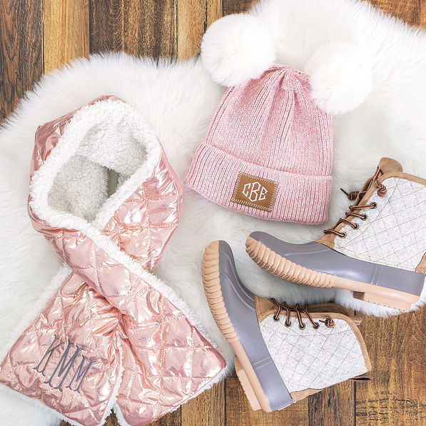 Faux Fur Pom Pom Knit Beanie - Monogram - Marleylilly