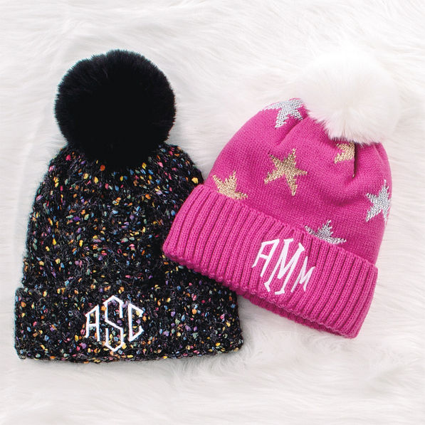 Monogrammed Pom Pom Beanie