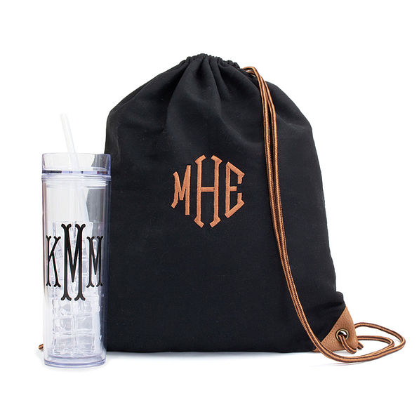Black Personalized Cinch Bag Marleylilly