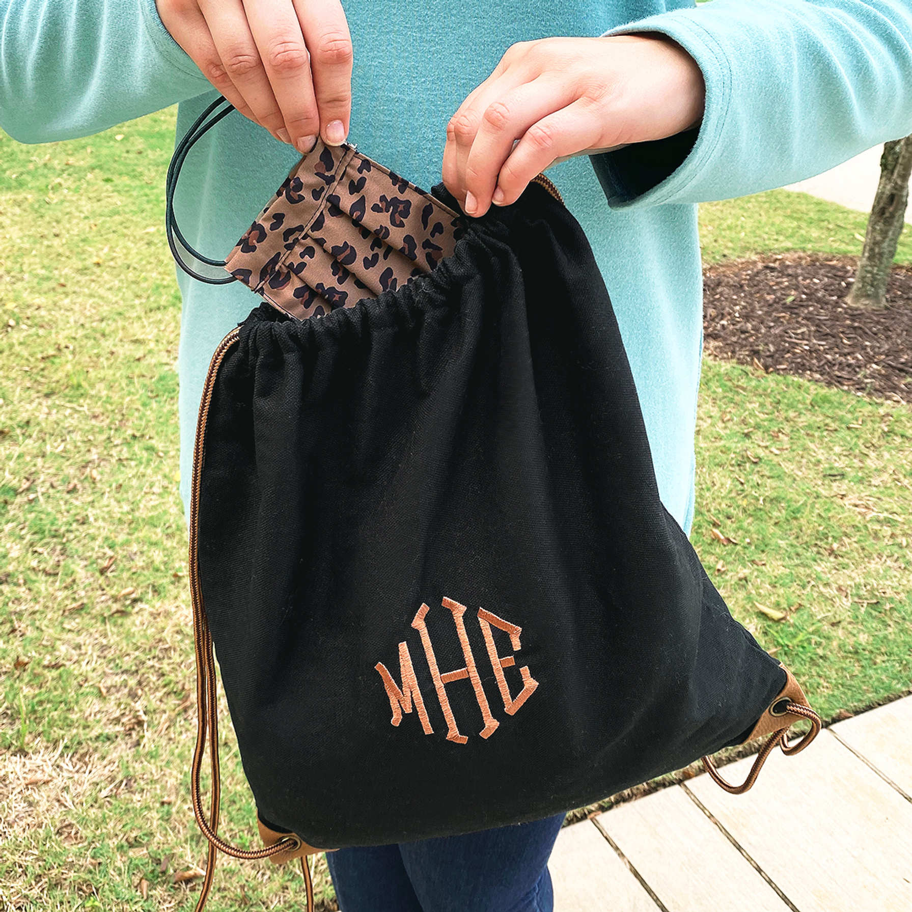 Black Personalized Cinch Bag Marleylilly