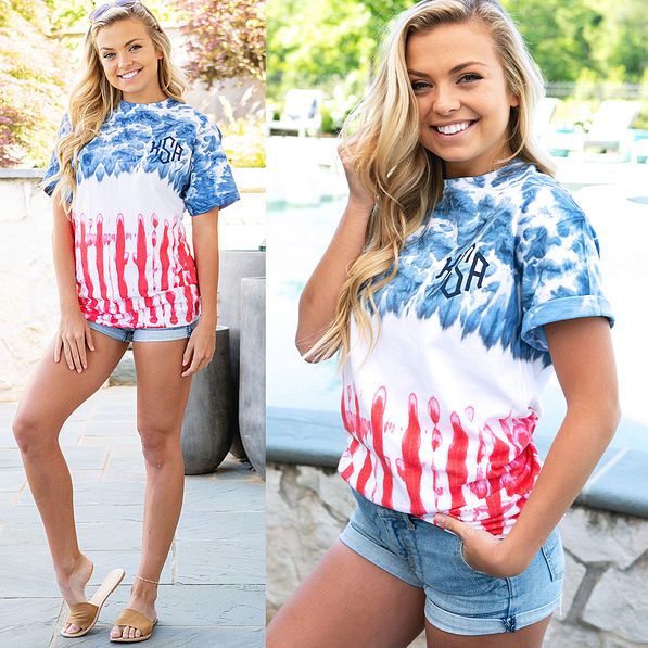 Monogrammed American Flag Tie-Dye T-Shirt - Marleylilly