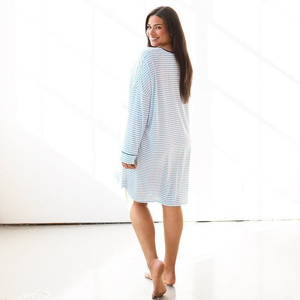 blue/white stripes nightgown on julia - back view