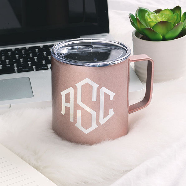 Monogrammed Insulated Coffee Mug with Lid 14 Oz.