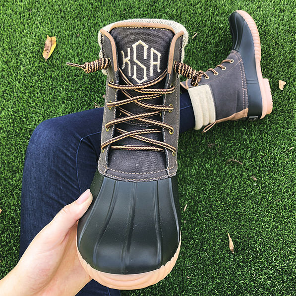 monogrammed waxed canvas duck boot selfie