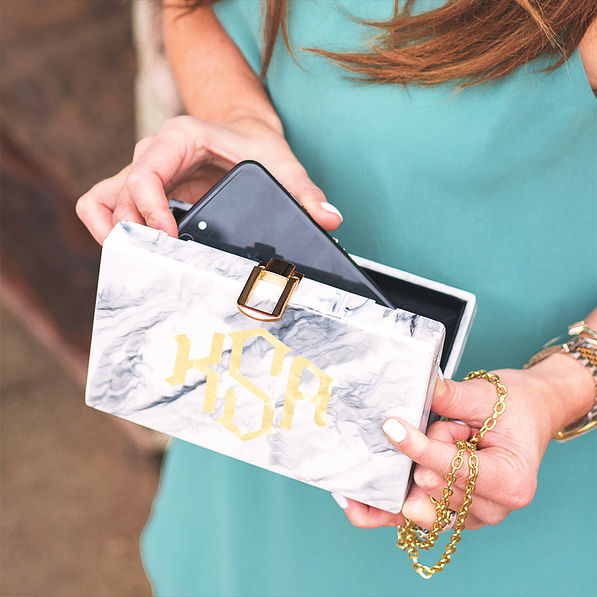 White Marble Box Clutch