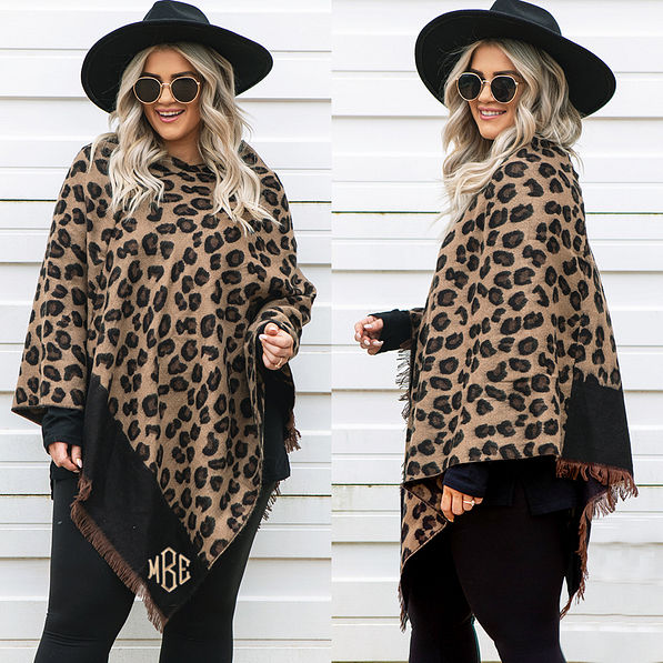 front and side shot of leopard poncho