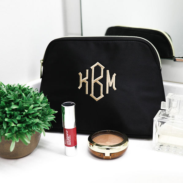 monogrammed black zipper cosmetic case