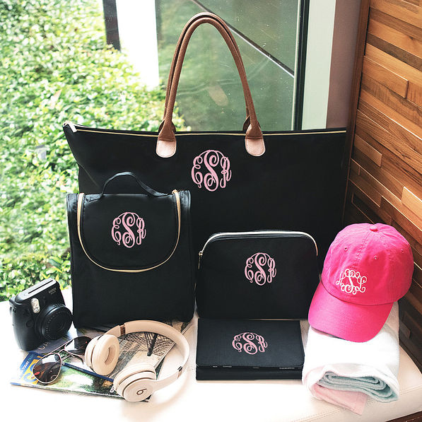 monogrammed classic collection with pink thread
