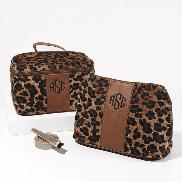 leopard cosmetic case with train case