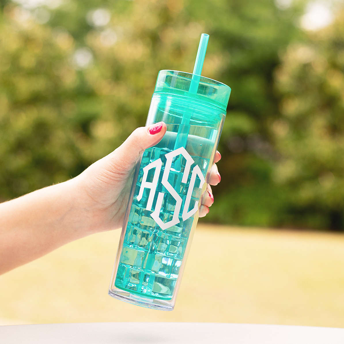 Monogrammed Acrylic Cup/Tumbler - Lid w/ Straw - 16 Oz.